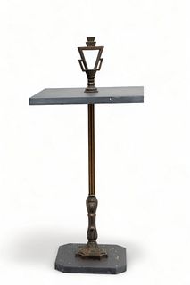 Art Deco Bronze & Slate Top End Table, Ca. 1930, H 26.5" W 12" L 12"