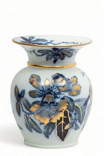 Cauldon (English) Blue And White Porcelain Vase, Ca. 1900, H 10.5" Dia. 8"