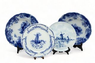 William Ridgway & Co. Floral Blue And White Porcelain Pair of Bowls,+Two Delft Plates, Dia. 10.75" 4 pcs