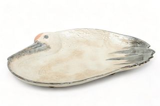 Chinese Glazed Earthenware Platter, "Dove" Form Ca. 19th C, W 11" L 18"