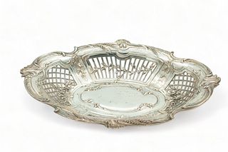 Tiffany & Co. (Made in France) Sterling Silver Bowl, Openwork with Flowers, Ca. 1910, W 9.5" L 13" 14.14t oz