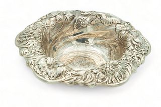 Dominick & Haff (American) Sterling Silver Bowl, Swirling Chrysanthemums, Ca. 1920, H 3" Dia. 12" 19.7t oz