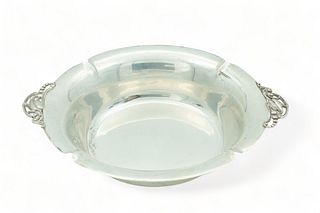 Shreve & Co. (American) Danish Style Sterling Silver Bowl, Sphere & Blossom Design, Ca. 1930, H 2" W 8.5" L 10" 9.93t oz