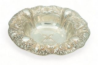 Gorham (American) Sterling Silver Bowl, Repousse Floral Forms, Ca. 1900, H 2.5" Dia. 10" 11.18t oz