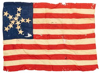 American Thirteen Star Linen Flag H 33" W 39.5"