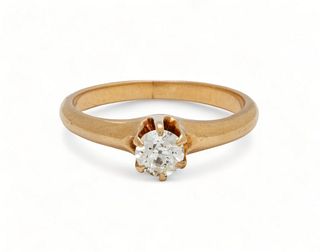 .30pt Diamond And Yellow Gold Ring, Size 5 1/2 Ca. 1920, 2.9g