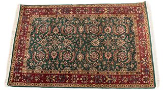 Pakistan Hand Woven Wool Rug, Green Field W 4.2' L 6.5'