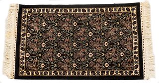 Chinese Hand Woven Wool Mat, Black Ground W 2' L 3.2'