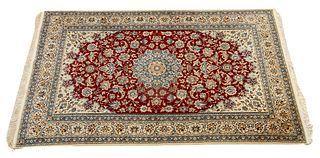 Iran Ispahan, Hand Woven Oriental Rug, Red Center Ca. 1970, W 5.4" L 9.2"