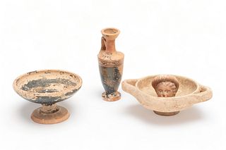 Attr. Cyrenaica, Libya, Archaic Style Terra Cotta Vessels, Ca. B.C.E., H 2" Dia. 3.5" 3 pcs + 1 Other