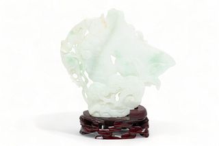 Chinese Carved Jade Sculpture, Rabbits And Persimmons H 5" W 5.5"