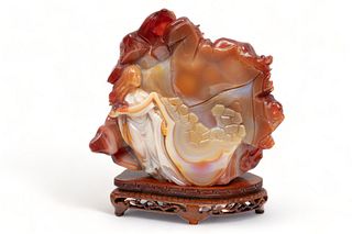 Chinese Carved Carnelian Sculpture, H 6" W 6.5"