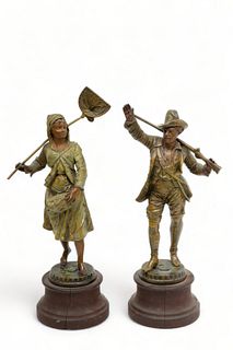 French Spelter Figures Ca. 1900, H 10" 1 Pair
