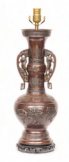 Chinese Bronze Table Lamp, Ca. 19th C., H 32"