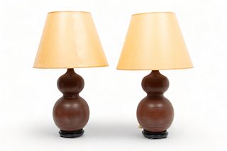 Pair of Art Deco Style Modern Lamps, H 29" Dia. 8"