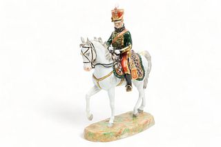 Dresden (Germany) Painted Porcelain Figurine, Officier De Hussards, Ca. 1900, H 14.5"