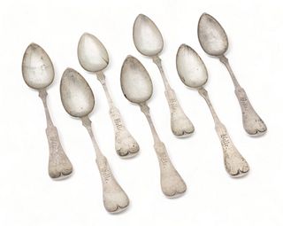 T, G Calvert (Amer,) Sterling Silver by Whiting Division of Gorham Spoons Ca. 1890, L 8" 9.8t oz 7 pcs