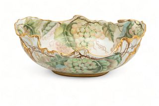 Haviland (France) Hand Painted Porcelain Fruit Bowl Ca. 1900, H 5" W 8" L 13"
