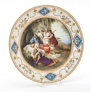 Royal Vienna Hand Painted Scenic Plate "Trystians Tod" Ca. 1900, Dia. 9.6"