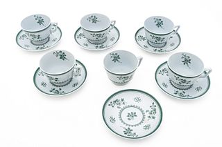 Copeland Spode (English) 'Gloucester Green' Fine Stoneware Teacups & Saucers, L 4" 12 pcs