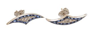 Art Deco Style Diamond And Sapphire Earrings