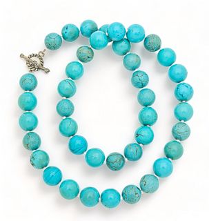 Green Turquoise Bead Necklace L 24" Dia. 12mm 172g