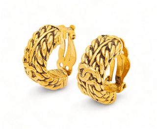 Chanel Clip - on Costume Earrings, French Made. W 0.8" 19.7g