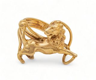 14KT Yellow Gold Hand-Crafted Lion-Form Lady's Ring, Size 6, 12G