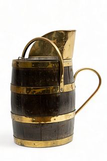 Brass And Wooden Water Barrel Scuttle, Ca. 1900, H 21" W 21"