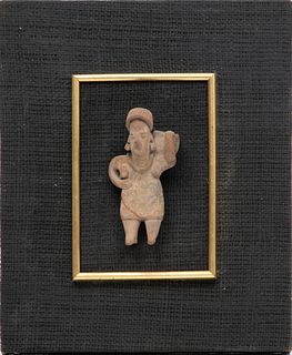 Pre-Colombian Pottery Chupicuaro Figurine Mounted As a Plaque, H 6" W 3"