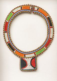 Maasai Beadwork Wedding Necklace in Shadowbox Frame Ca. 1920, W 9" L 11"