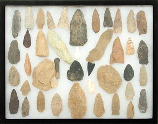 Collection of 43 Arrowheads, H 12.25" W 16.5" 43 pcs