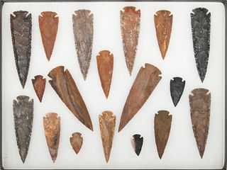 Collection of 18 Arrowheads, H 12.25" W 16.5"