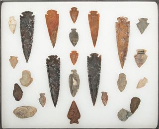 Collection of 24 Arrowheads, H 12.25" W 16.5" 24 pcs