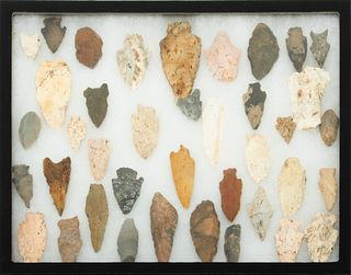 Collection of 39 Arrowheads, H 12.25" W 16.5" 39 pcs