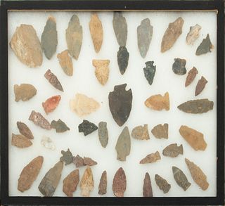 Collection of 49 Arrowheads, H 12.25" W 16.5" 49 pcs