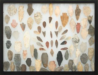 Collection of Approximately 80 Arrowheads, H 12.25" W 16.5" 80 pcs