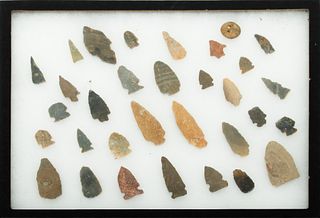 Collection of 32 Arrowheads, H 12.25" W 16.5" 32 pcs