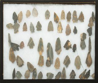 Collection of 57 Arrowheads, H 12.25" W 16.5" 57 pcs
