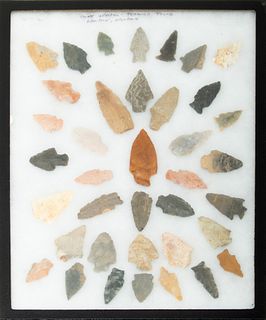 Collection of 37 Arrowheads, H 12.25" W 16.5" 37 pcs