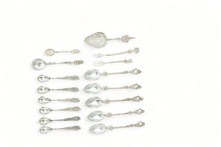 Sterling Silver Demi Tasse Spoons (6), Ice Tea (5) Condiment Forks (2) Etc. Ca. 1900, 11t oz 15 pcs