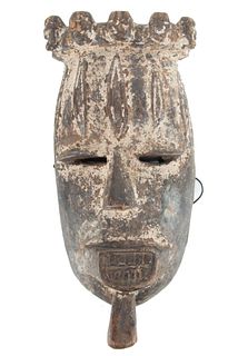 Nigeria, Ibibio or Urhobo Peoples, Polychrome Carved Wood Mask, 20Th Century, H 12.5" W 6" D 3"