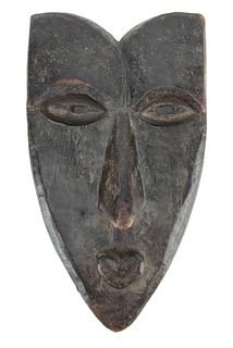 Gabon, Kwele Style Polychrome Carved Wood Mask, 20Th Century, H 13" W 7.5" D 4"