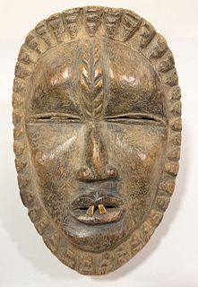 Ivory Coast or Liberia, Dan Peoples, Polychrome Carved Wood Mask, H 9.5", W 7", D 2.75"