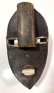 Democratic Republic of Congo, Lwalwa Peoples, Carved Wood Polychrome Mask (Mfondo), H 12", W 7", D 6"
