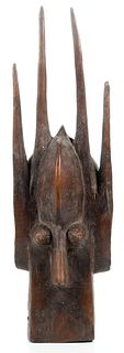 Mali, Bamana or Malinke Peoples, Carved Wood Mask (koun), Ca. Early to Mid 20th C., H 22.5" W 7" Depth 6.75"