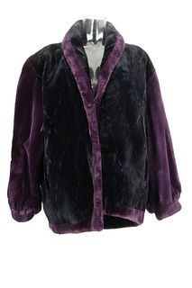 Brushed Beaver Fur Jacket Size 8 - 10, Black, Lavender Collar & Sleeves