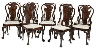 (12) GEORGIAN STYLE CARVED MAHOGANY DINING CHAIRS