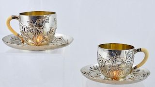 Pr. of Chinese Decorated Silver Cups & Saucers