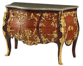 IMPRESSIVE LOUIS XV STYLE MARBLE-TOP ORMOLU-MOUNTED COMMODE